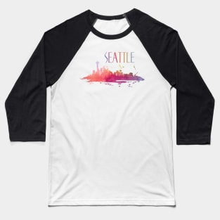 Seattle Watercolor Skyline Baseball T-Shirt
